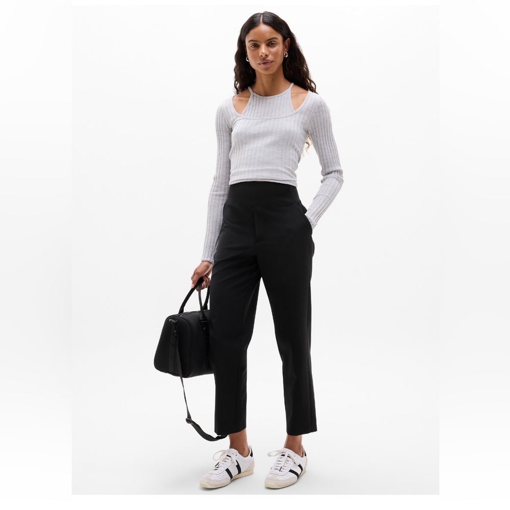 Athleta Endless High Rise Pants in Black with Satin Stripe